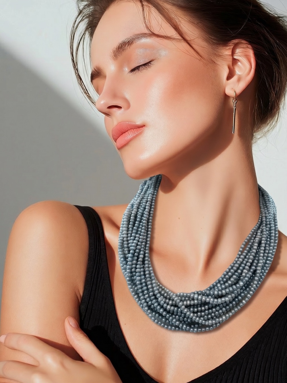 Magnificent blue grey Vintage seed Pearl Necklace with sterling Clasp